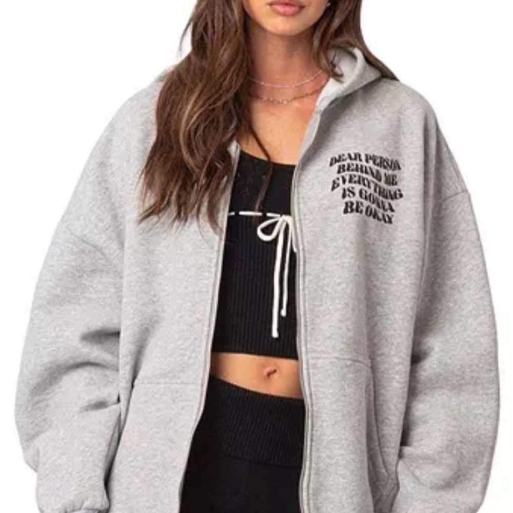 Edikted Everything’s OK Oversized Zip Up Hoodie, Women size medium/large - Picture 2 of 13
